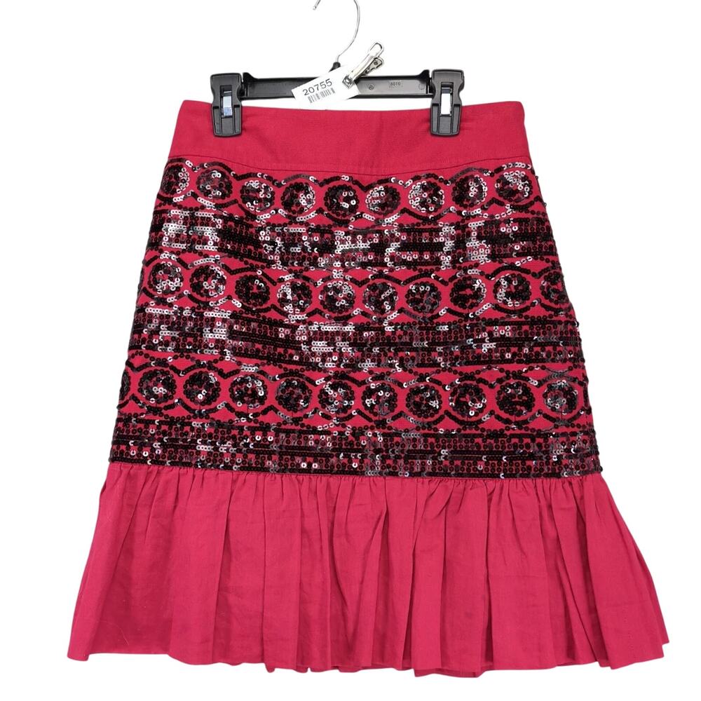 Anthropologie Moulinette Soeurs Suelta Skirt Red Cotton Black Sequin Knee Length